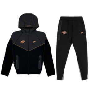 Nike x Syna World Tech Fleece Tracksuit Black Bronze front view