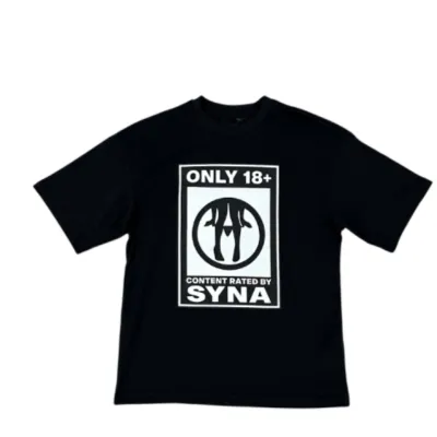 Front view of 18+ TEE from Syna World in black color